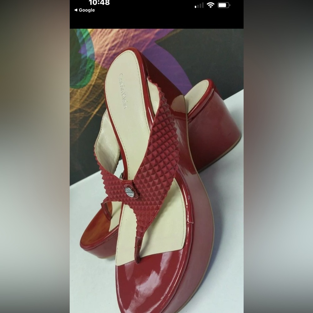 Size 8.5 Calvin Klein Gemma pyramid print wedge sandal